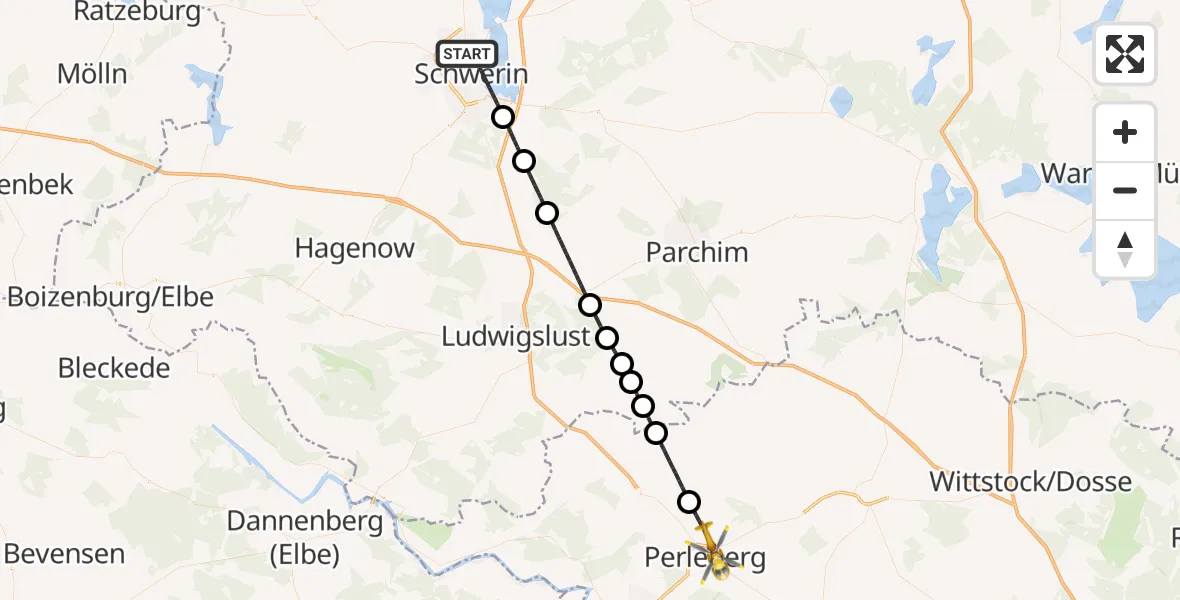 Flugroute Rettungshubschrauber Schwerin - Perleberg, 15 April 2026, 18:19