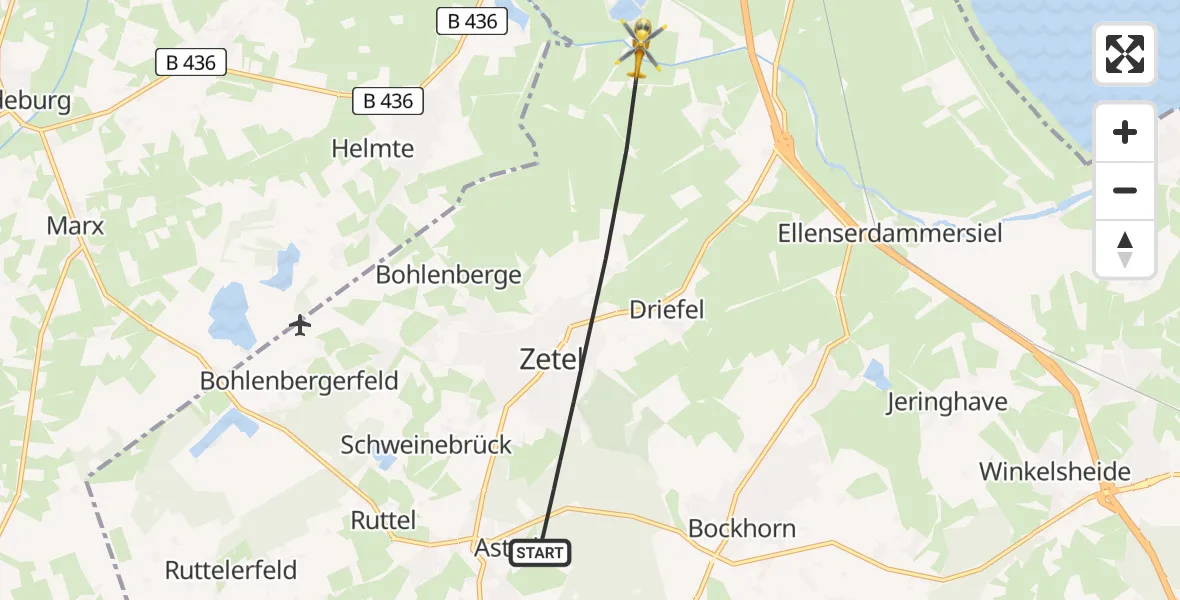 Flugroute Rettungshubschrauber Zetel - Zetel, 15 April 2026, 18:56