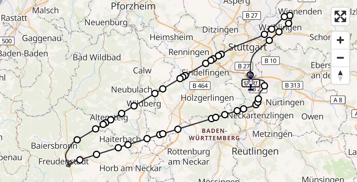 Flugroute Polizeihubschrauber Flughafen Stuttgart - Flughafen Stuttgart, 15 April 2026, 18:57