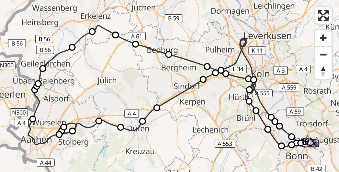 Flugroute Polizeihubschrauber Sankt Augustin - Sankt Augustin, 15 April 2026, 19:04