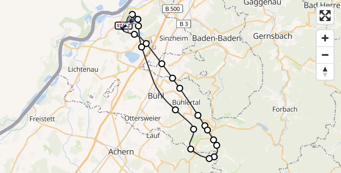 Flugroute Polizeihubschrauber Karlsruhe Baden-Baden Flughafen - Karlsruhe Baden-Baden Flughafen, 15 April 2026, 19:04