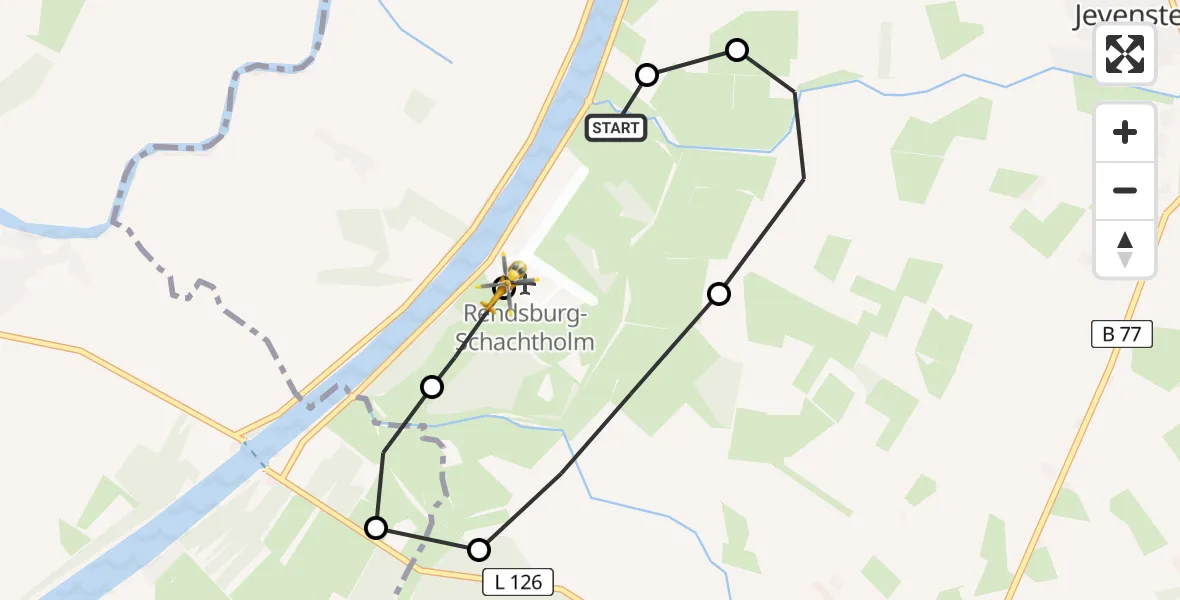 Flugroute Ambulanzhubschrauber Hörsten - Rendsburg-Schachtholm Flugplatz, 15 April 2026, 19:08