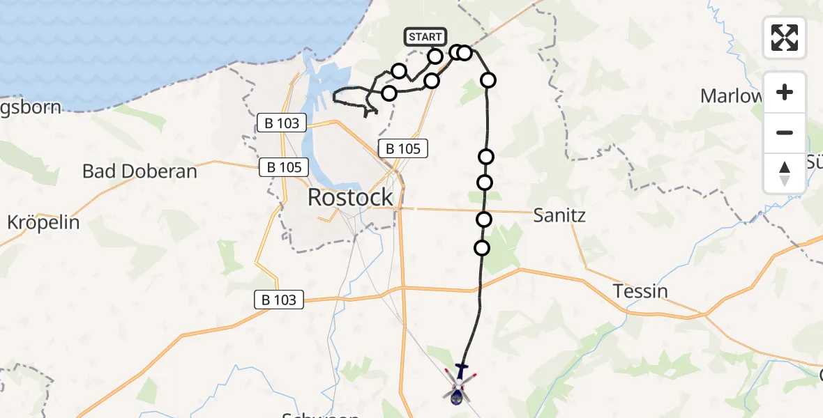 Flugroute Polizeihubschrauber Rostock - Dummerstorf, 15 April 2026, 19:17