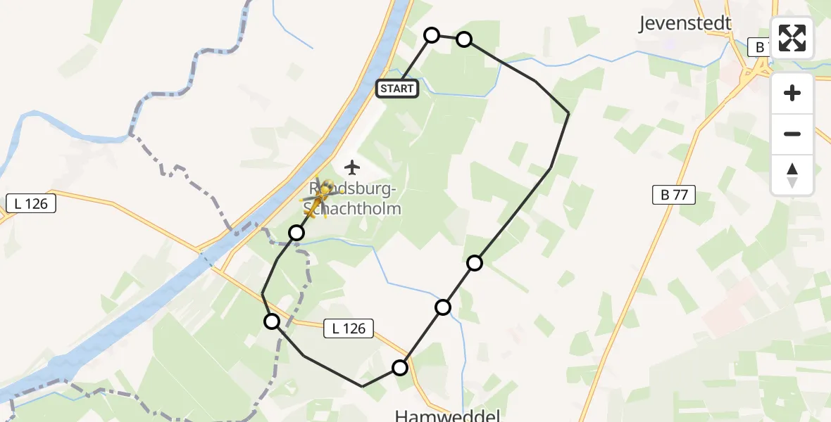 Flugroute Ambulanzhubschrauber Hörsten - Hörsten, 15 April 2026, 19:31