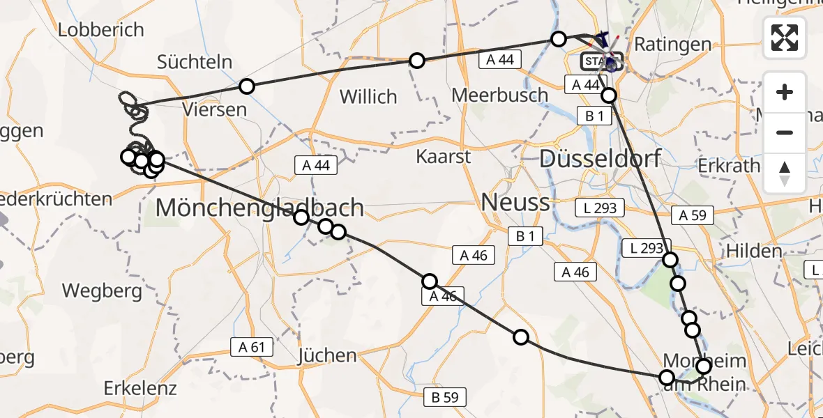 Flugroute Polizeihubschrauber Düsseldorf Flughafen - Düsseldorf Flughafen, 15 April 2026, 19:35