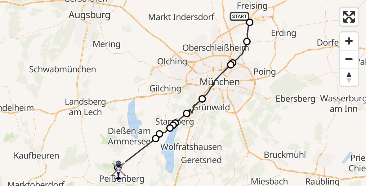 Flugroute Polizeihubschrauber Neufahrn b.Freising - Peißenberg, 15 April 2026, 19:41
