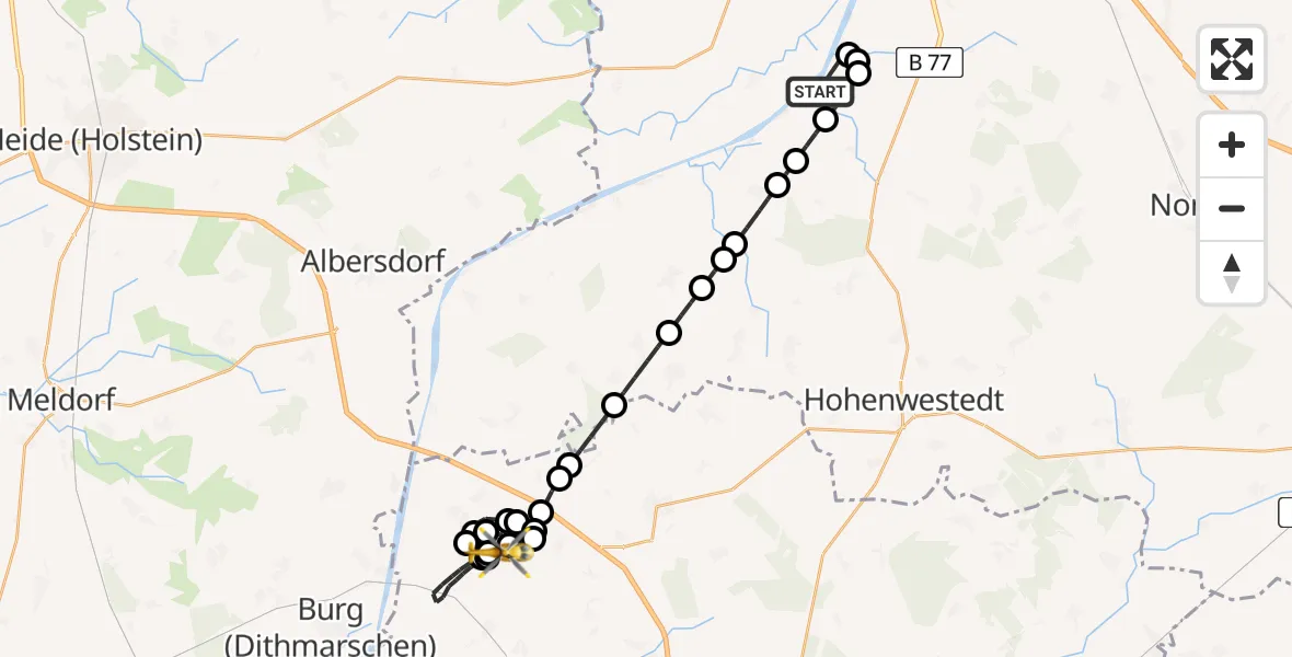 Flugroute Ambulanzhubschrauber Hörsten - Wacken, 15 April 2026, 19:43