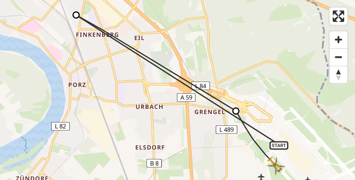 Flugroute Ambulanzhubschrauber Köln Bonn Flughafen - Köln Bonn Flughafen, 15 April 2026, 19:54