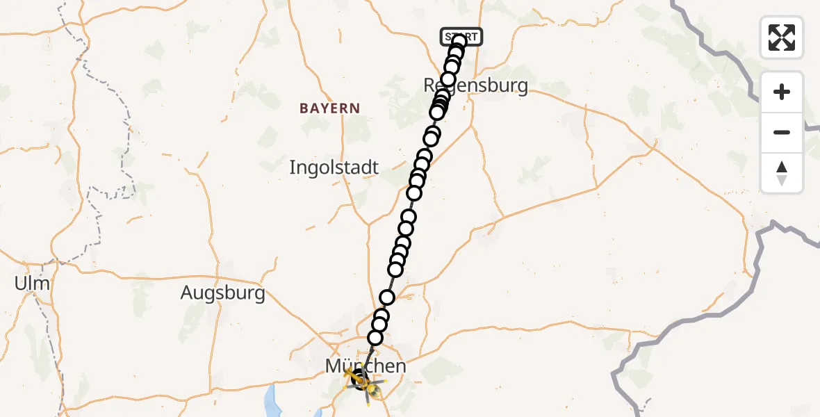Flugroute Rettungshubschrauber Burglengenfeld - ADAC Air Rescue Center Hubschrauberlandeplatz (Christoph 1), 15 April 2026, 20:18