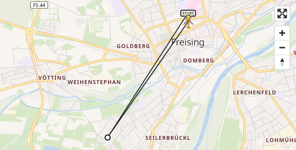 Flugroute Rettungshubschrauber Freising Clinic Hubschrauberlandeplatz - Freising Clinic Hubschrauberlandeplatz, 15 April 2026, 20:36