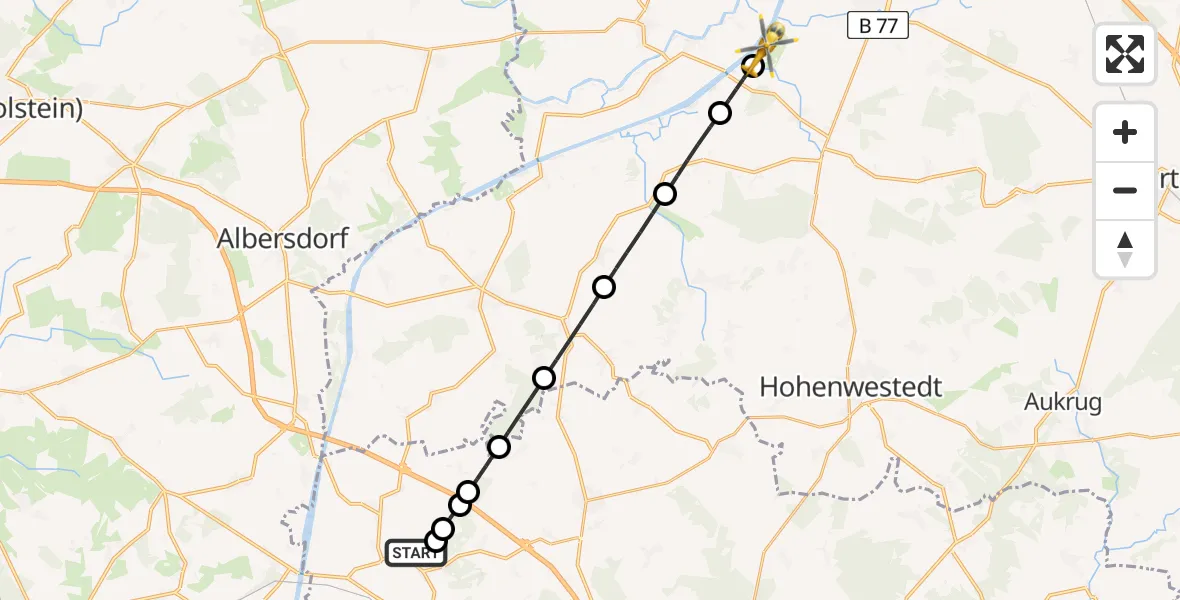 Flugroute Ambulanzhubschrauber Wacken - Rendsburg-Schachtholm Flugplatz, 15 April 2026, 20:41