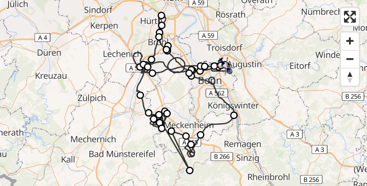 Flugroute Polizeihubschrauber Sankt Augustin - Bonn-Hangelar Flugplatz, 15 April 2026, 21:08