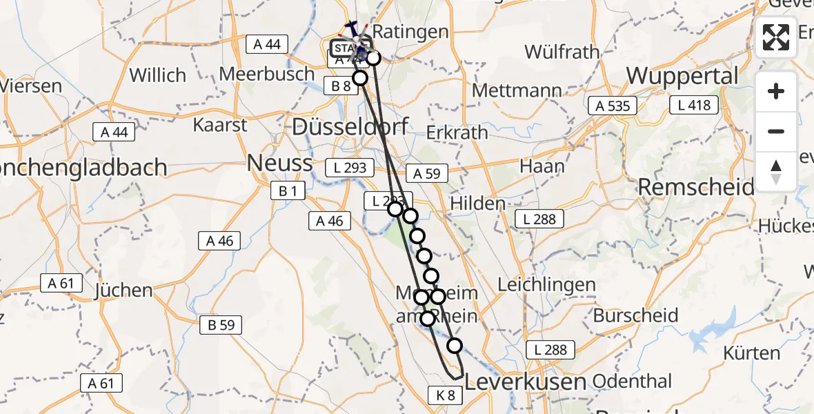 Flugroute Polizeihubschrauber Düsseldorf Flughafen - Düsseldorf Flughafen, 15 April 2026, 21:21