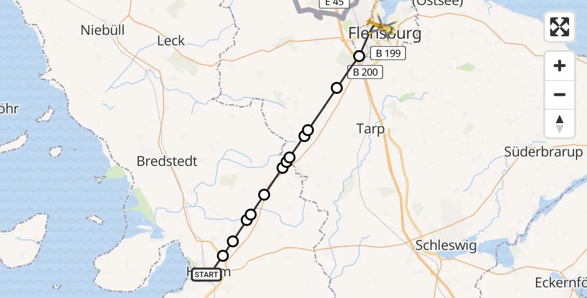 Flugroute Rettungshubschrauber Husum - Flensburg, 15 April 2026, 21:52