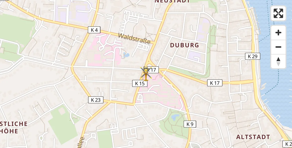 Flugroute Rettungshubschrauber Flensburg - Flensburg, 15 April 2026, 22:05