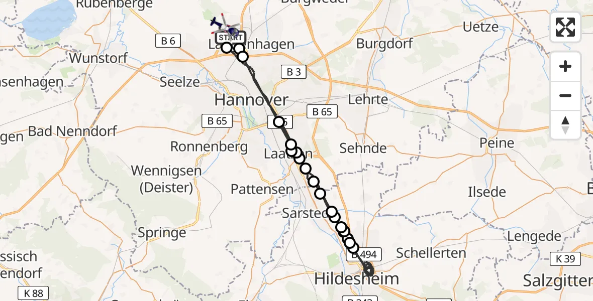 Flugroute Polizeihubschrauber Flughafen Hannover - Flughafen Hannover, 15 April 2026, 23:48