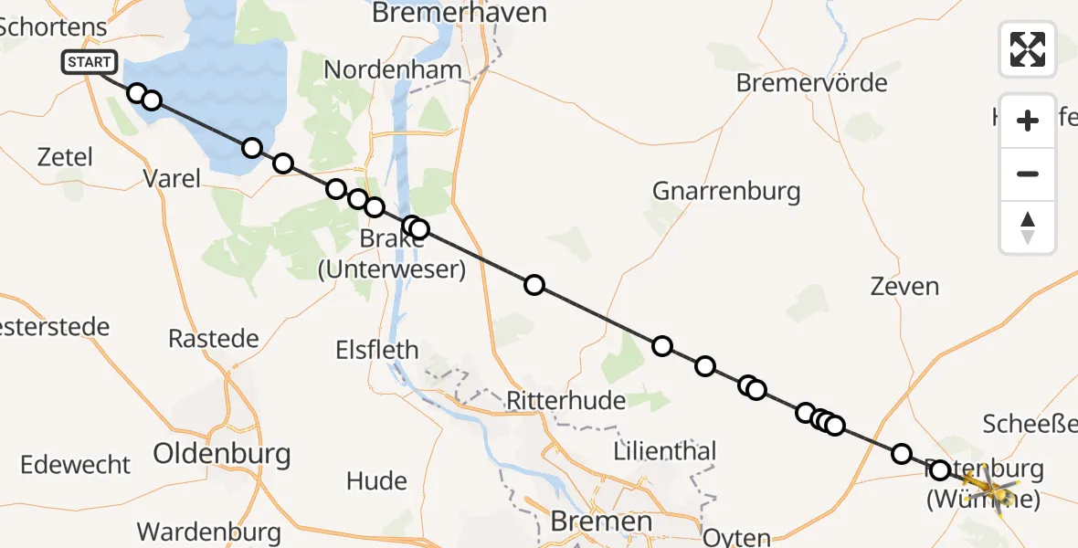 Flugroute Rettungshubschrauber Sande - Rotenburg (Wümme), 16 April 2026, 00:01