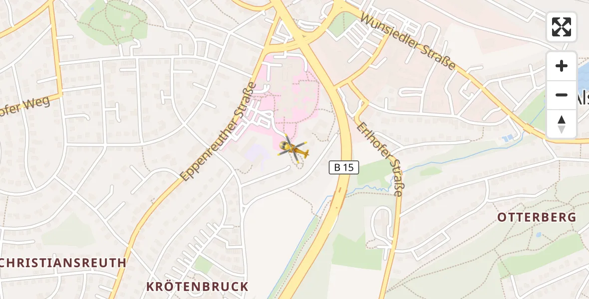 Flugroute Ambulanzhubschrauber Sana Clinic Hof Hubschrauberlandeplatz - Sana Clinic Hof Hubschrauberlandeplatz, 16 April 2026, 00:38