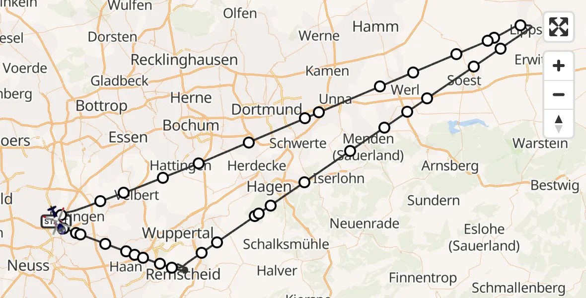 Flugroute Polizeihubschrauber Düsseldorf Flughafen - Düsseldorf Flughafen, 16 April 2026, 01:02