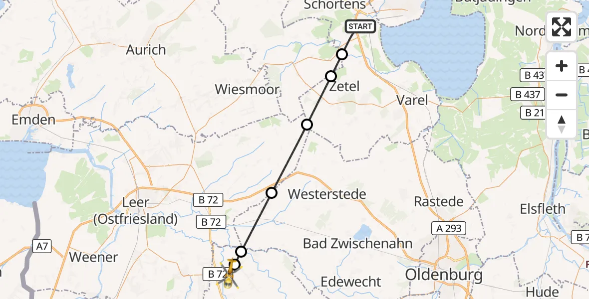 Flugroute Rettungshubschrauber Sande - Saterland, 16 April 2026, 04:28