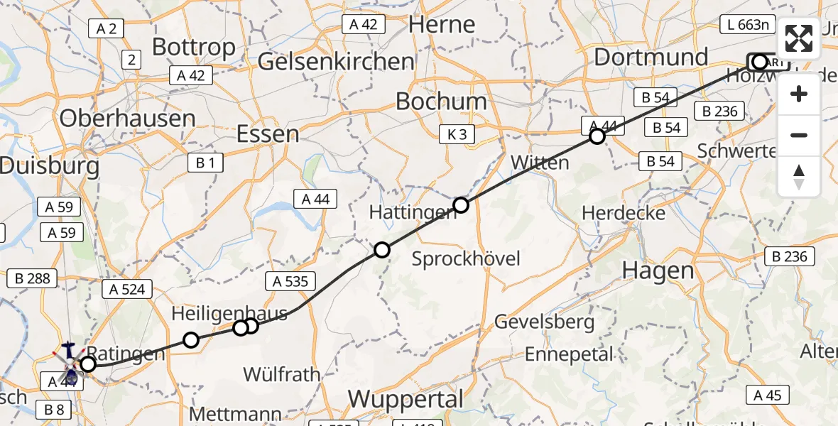 Flugroute Polizeihubschrauber Dortmund Flughafen - Düsseldorf Flughafen, 16 April 2026, 04:31