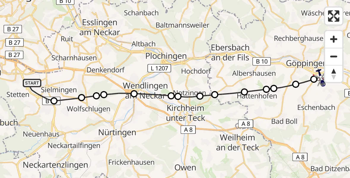 Flugroute Polizeihubschrauber Flughafen Stuttgart - Göppingen, 16 April 2026, 04:59