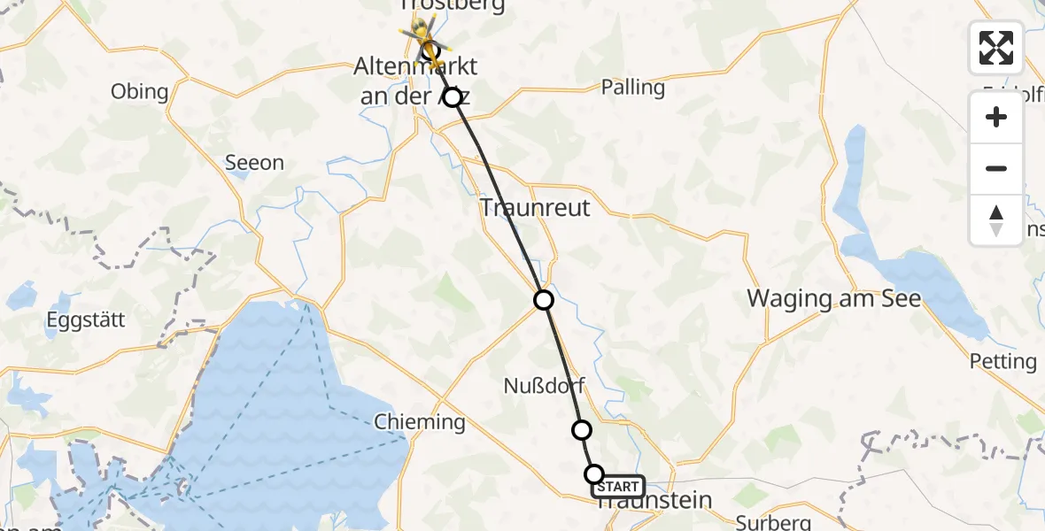 Flugroute Rettungshubschrauber Traunstein Hospital - Altenmarkt a.d.Alz, 16 April 2026, 05:06