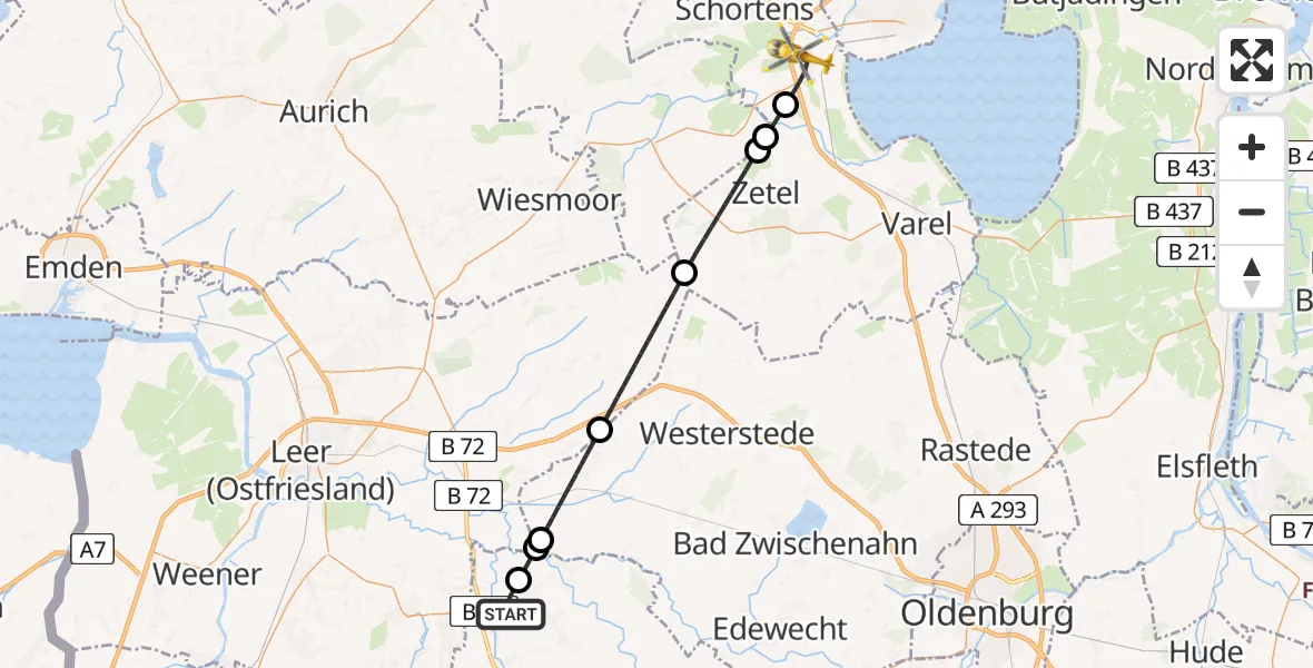 Flugroute Rettungshubschrauber Saterland - Sande, 16 April 2026, 05:14