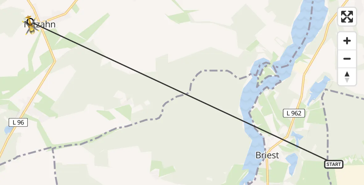 Flugroute Rettungshubschrauber Brandenburg an der Havel - Milower Land, 16 April 2026, 05:41