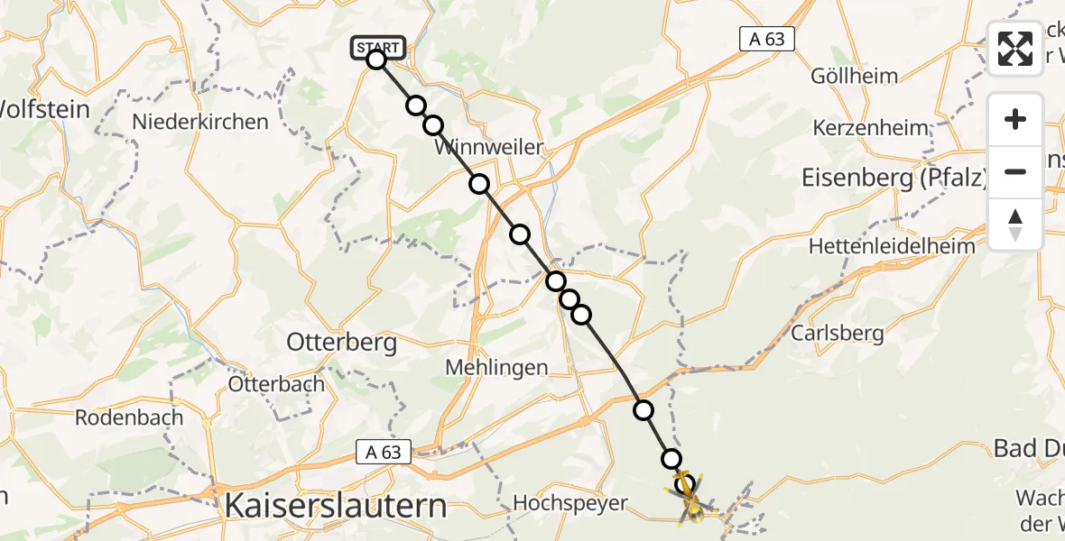 Flugroute Rettungshubschrauber Imsweiler UL - Frankenstein, 16 April 2026, 05:50