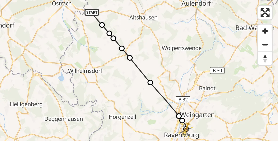Flugroute Rettungshubschrauber Hoßkirch - Sankt Elisabeth Hospital, 16 April 2026, 06:02