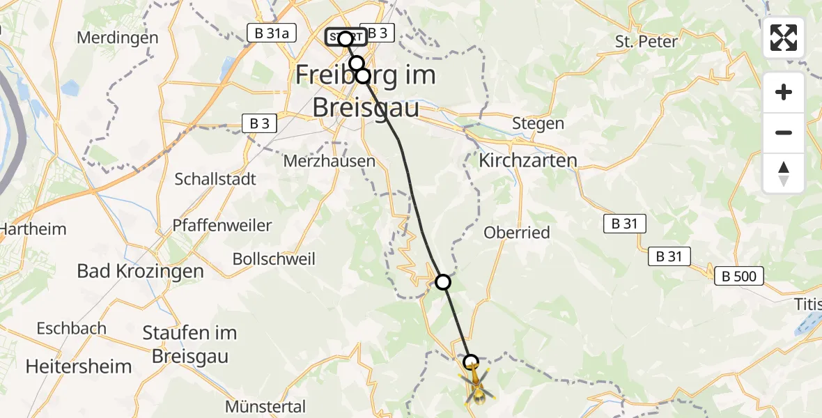 Flugroute Rettungshubschrauber Freiburg im Breisgau Flugplatz - Todtnau, 16 April 2026, 06:33