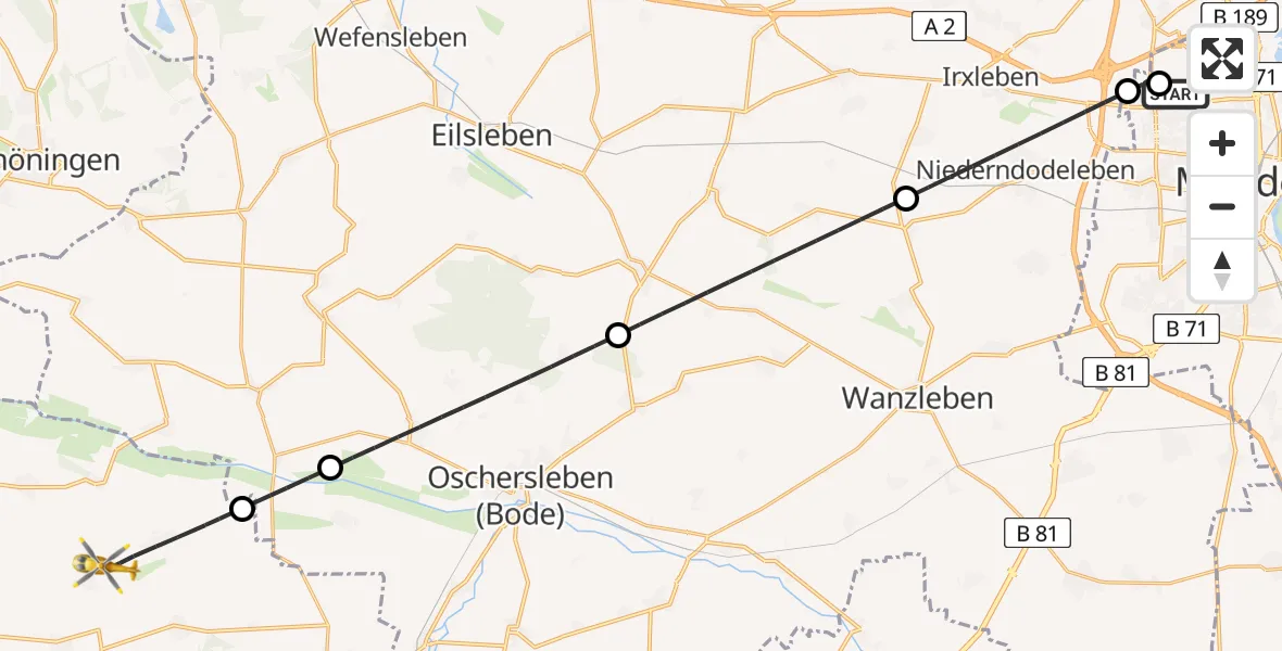 Flugroute Rettungshubschrauber Magdeburg Hospital - Huy, 16 April 2026, 06:38