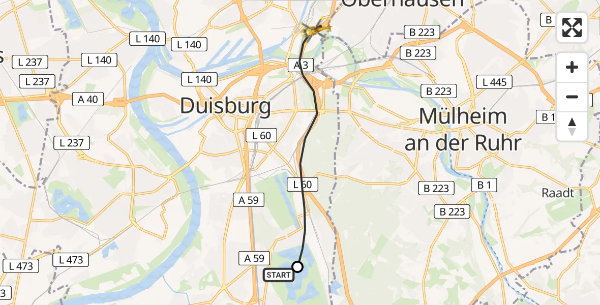 Flugroute Rettungshubschrauber Duisburg Air Rescue Hubschrauberlandeplatz (Christoph 9) - Duisburg, 16 April 2026, 06:38