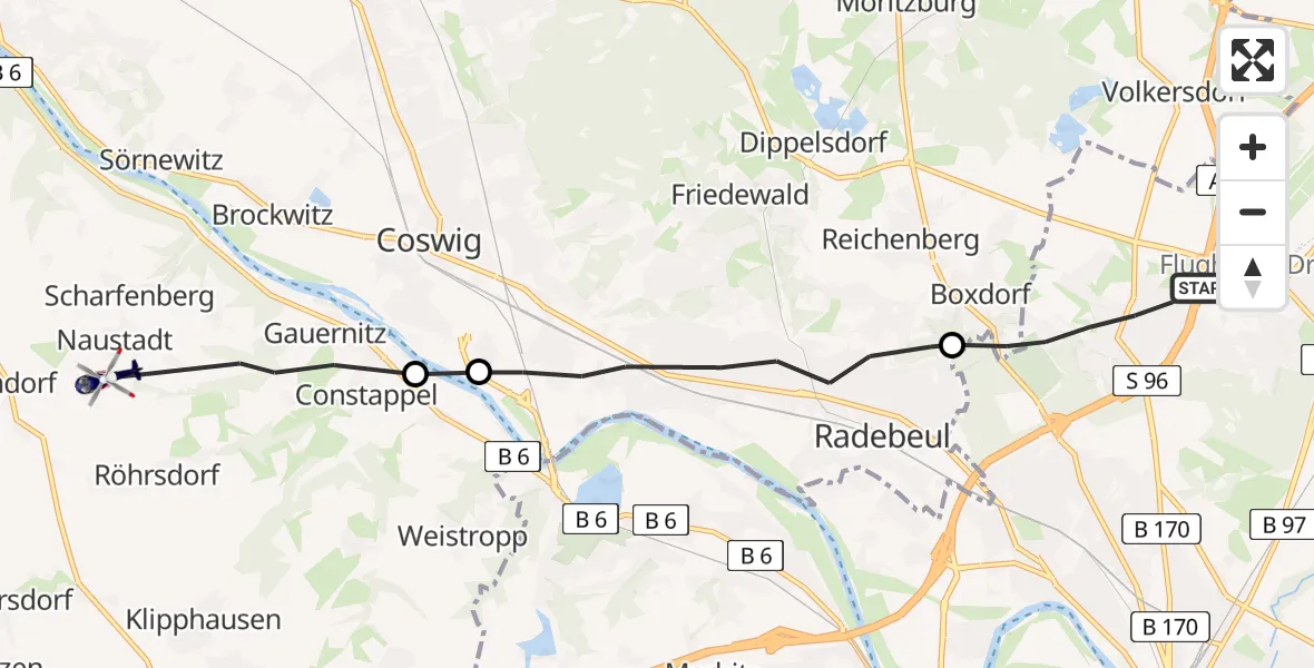 Flugroute Polizeihubschrauber Dresden - Klipphausen, 16 April 2026, 06:40