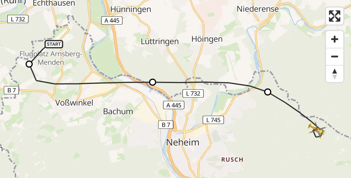 Flugroute Ambulanzhubschrauber Arnsberg-Menden Flugplatz - Arnsberg, 16 April 2026, 06:41