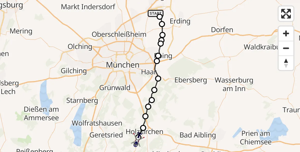 Routekaart van de vlucht: Polizeihubschrauber nach Holzkirchen, Dorfstraße