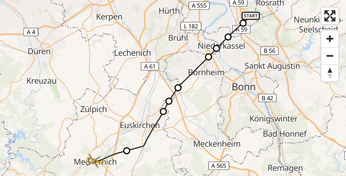 Flugroute Ambulanzhubschrauber Köln Bonn Flughafen - Mechernich, 16 April 2026, 06:55