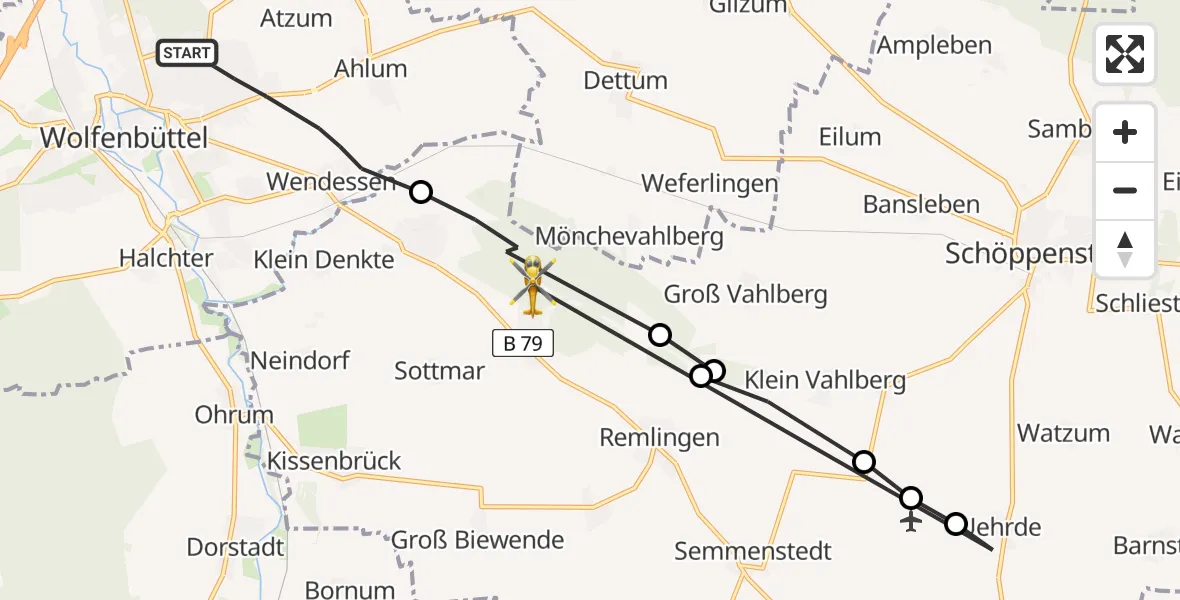 Flugroute Rettungshubschrauber Wolfenbüttel - Denkte, 16 April 2026, 06:58
