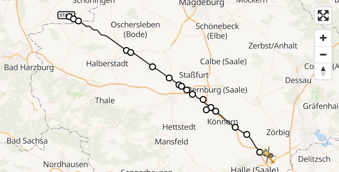Flugroute Rettungshubschrauber Uehrde - Landsberg, 16 April 2026, 07:04