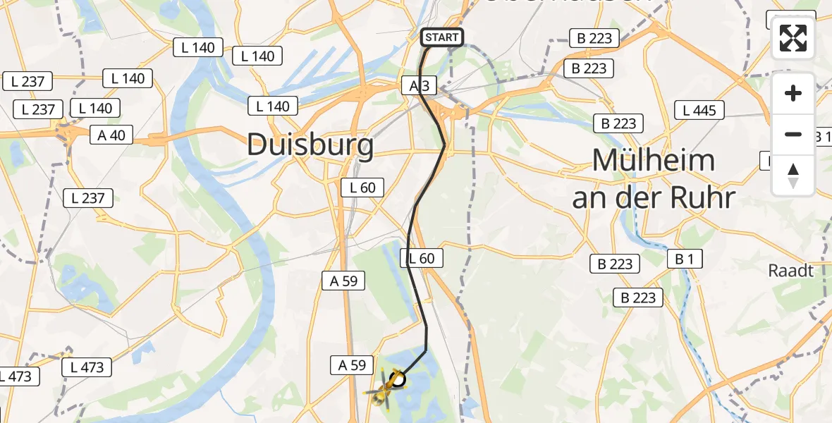 Flugroute Rettungshubschrauber Duisburg - Duisburg Air Rescue Hubschrauberlandeplatz (Christoph 9), 16 April 2026, 07:11