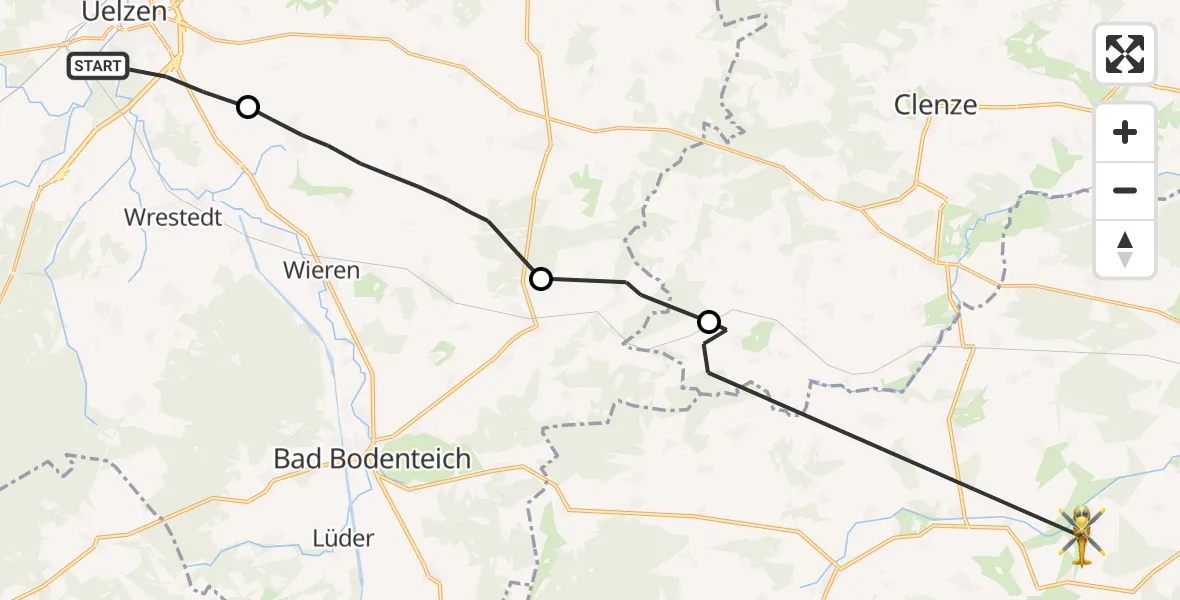 Flugroute Rettungshubschrauber Uelzen - Salzwedel, 16 April 2026, 07:20