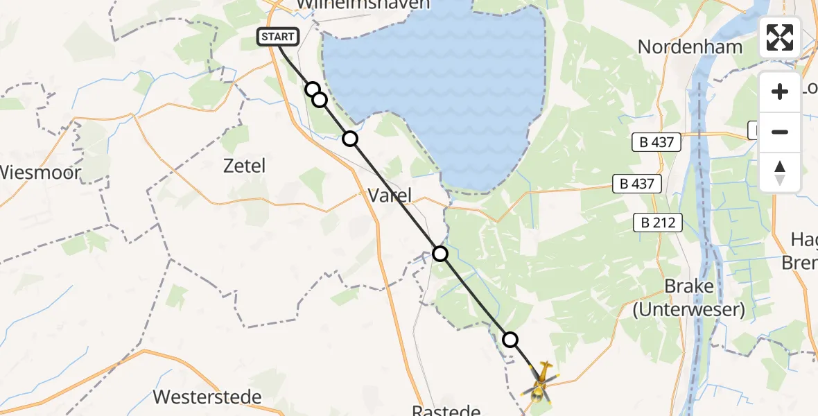 Flugroute Rettungshubschrauber Sande - Ovelgönne, 16 April 2026, 07:25