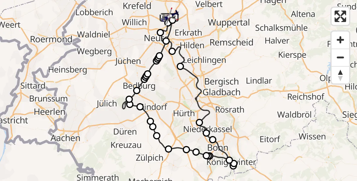Flugroute Polizeihubschrauber Düsseldorf Flughafen - Düsseldorf Flughafen, 16 April 2026, 07:31