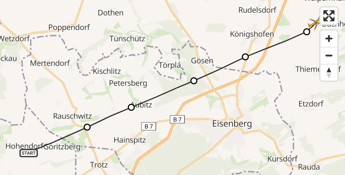 Flugroute Rettungshubschrauber Bürgel - Heideland, 16 April 2026, 07:32