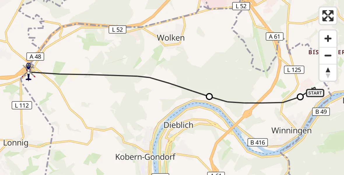 Flugroute Polizeihubschrauber Koblenz-Winningen Flugplatz - Kobern-Gondorf, 16 April 2026, 07:38