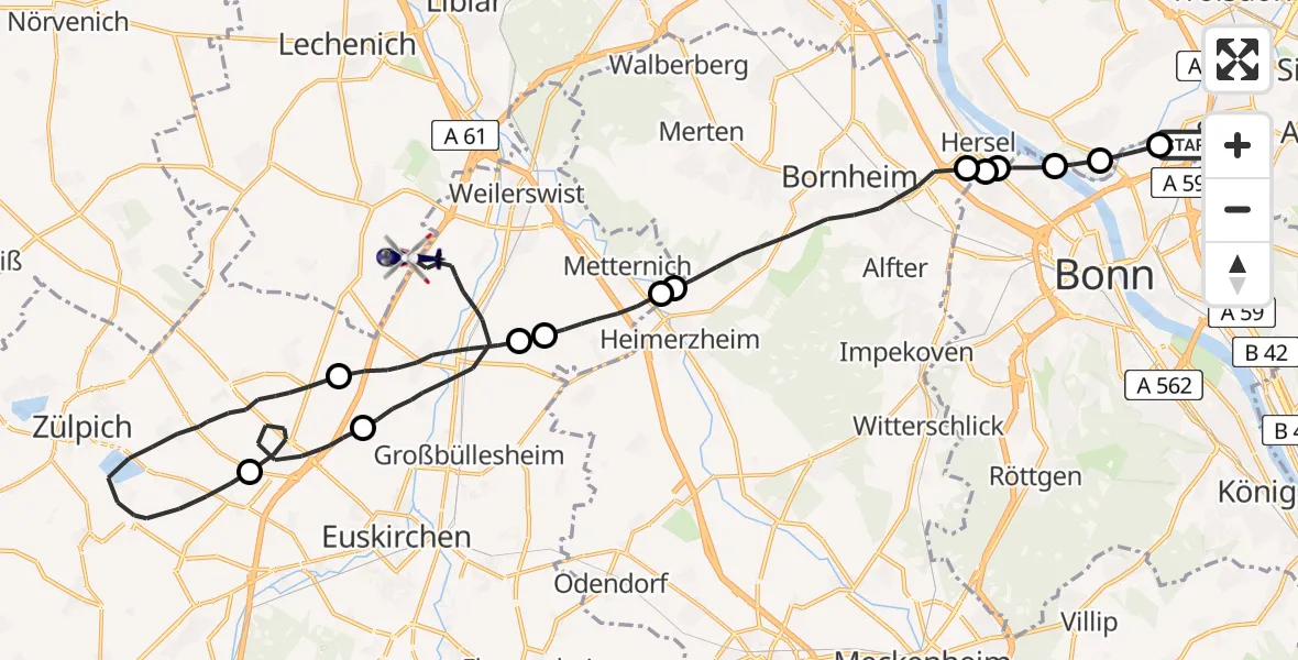 Flugroute Polizeihubschrauber Sankt Augustin - Erftstadt, 16 April 2026, 07:43