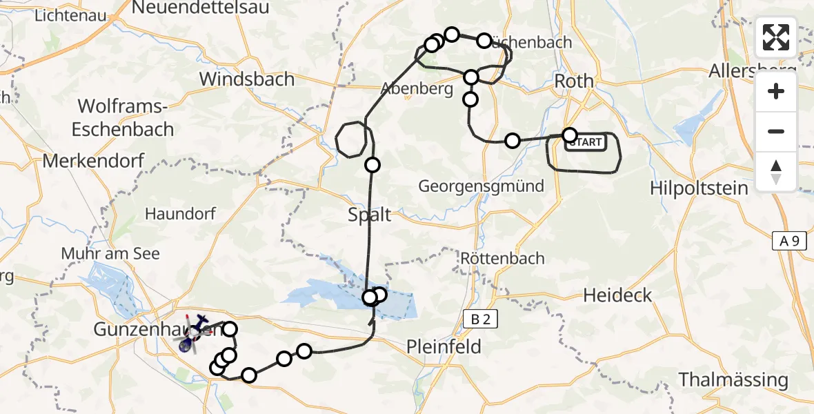 Flugroute Polizeihubschrauber Flugplatz Roth - Gunzenhausen-Reutberg Flugplatz, 16 April 2026, 07:42