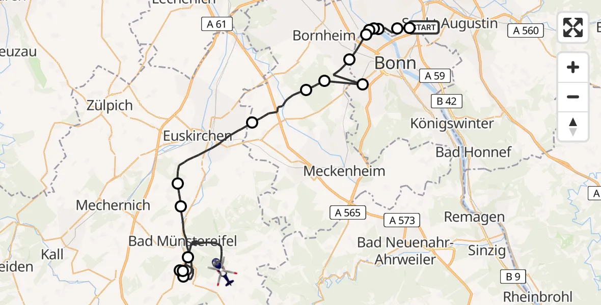 Flugroute Polizeihubschrauber Sankt Augustin - Bad Münstereifel, 16 April 2026, 07:58
