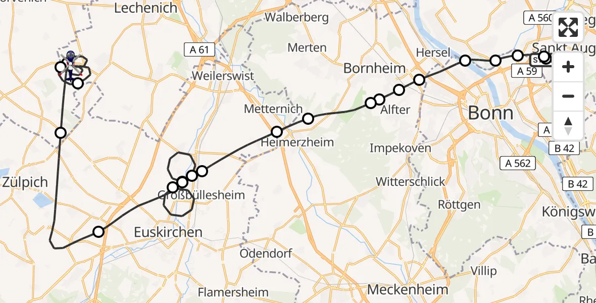 Flugroute Polizeihubschrauber Sankt Augustin - Erftstadt, 16 April 2026, 07:59